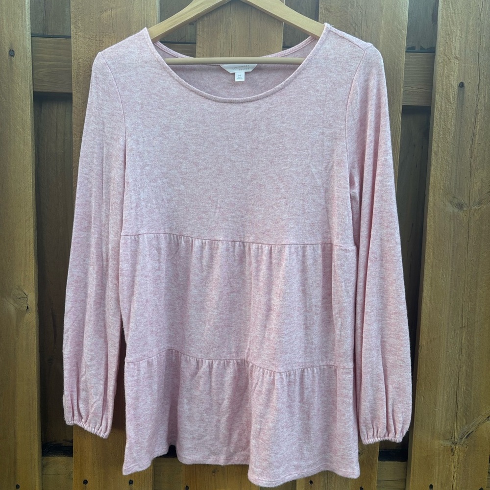 LC Lauren Conrad Women's Blush Pink Long Sleeve Tiered Top